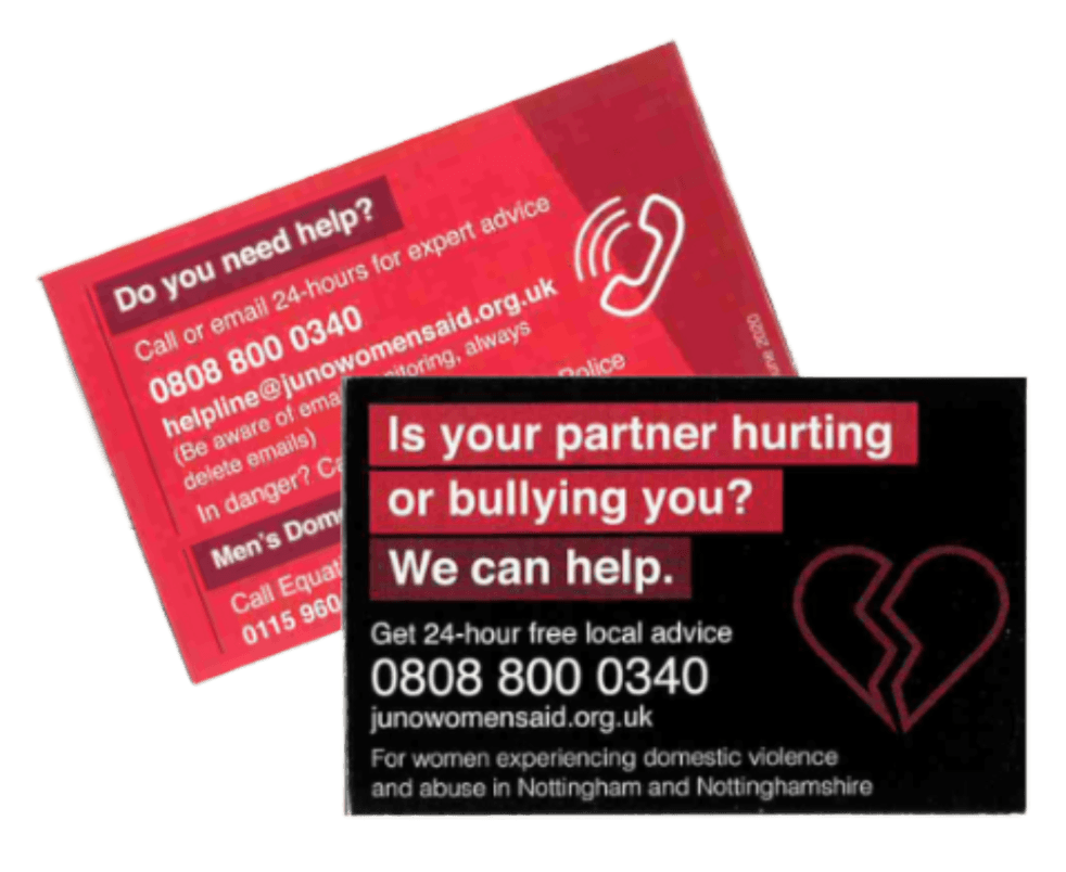 Domestic abuse card - Advice and Support for Women - supplied singularly