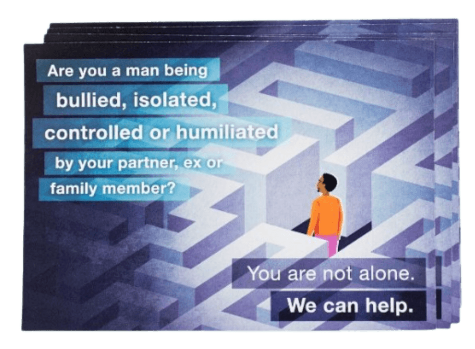 Helpline Postcards: Domestic Abuse Helpline for Men - supplied singularly