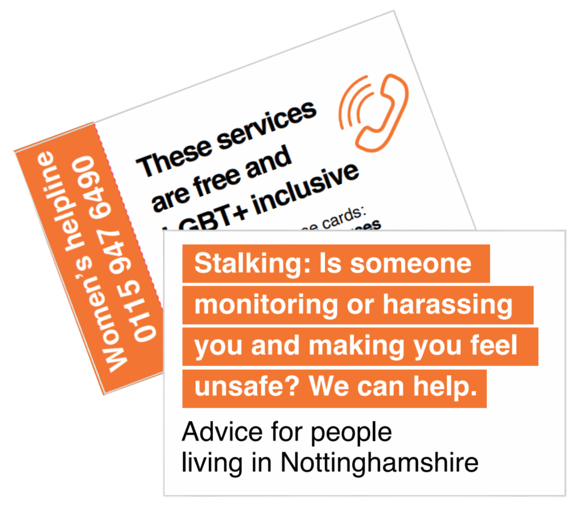 Stalking information card - large print - supplied singularly