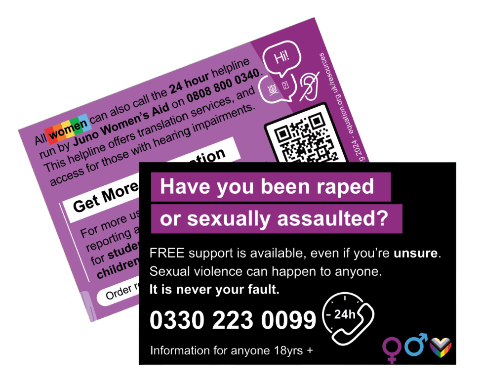 Sexual Violence and Abuse Information Card - supplied singularly